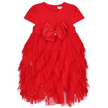 Girls Red Bow Tulle Dress