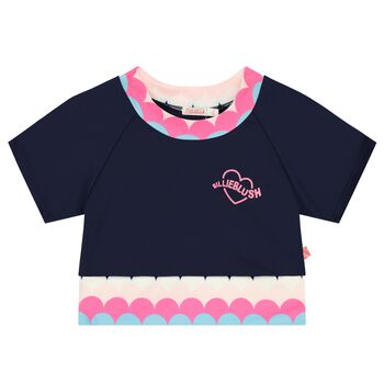 Girls Navy Blue & Pink Logo Heart T-Shirt