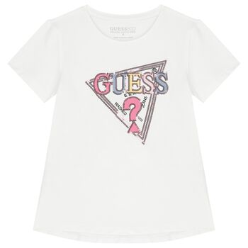 Girls White Embellished Logo T-Shirt