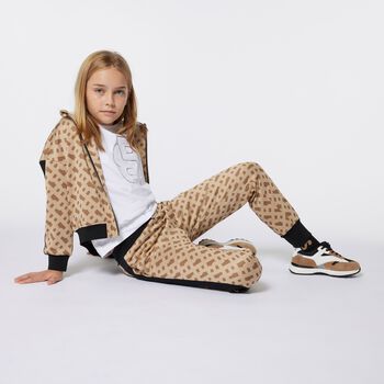 Girls Beige & Black Logo Joggers