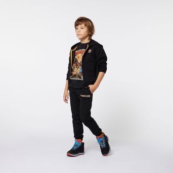 Boys Black Logo Hooded Zip Up Top