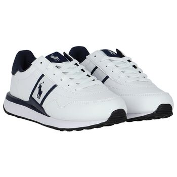 Boys White & Navy Blue Logo Trainers