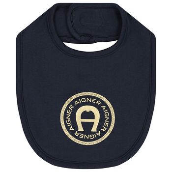 Baby Boys Navy Blue Logo Bib