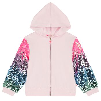 Girls Pink Sequin Hooded Zip Up Top