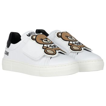 White & Black Teddy Bear Logo Trainers