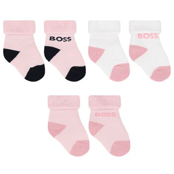 Baby Girls Pink, White & Black Logo Socks ( 3-Pack )
