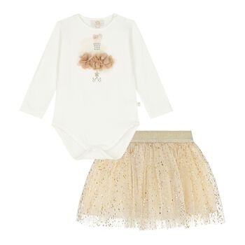 Baby Girls Ivory & Beige Tulle Skirt Set