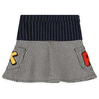 Girls Navy Blue & Ivory Logo Striped Skirt