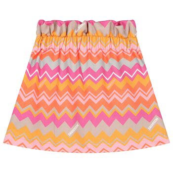 Girls Pink, Orange & Beige Zig Zag Logo Skirt