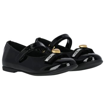 Girls Black Logo Patent Leather Shoes