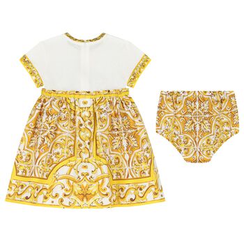 Baby Girls White & Yellow Majolica Dress Set