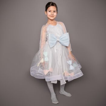 Girls Grey & Blue Bow Dress