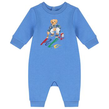 Baby Boys Blue Polo Bear Romper