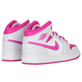 Girls White, Grey & Pink Air Jordan 1 Mid Trainers