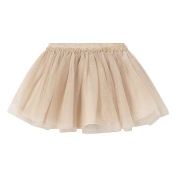 Younger Girls Beige Floral Tulle Skirt