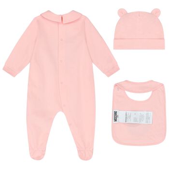Baby Girls Pink Teddy Bear Logo Babygrow Gift Set