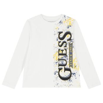 Boys White Logo Long Sleeve Top