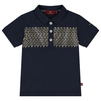 Younger Boys Navy Blue & Gold Logo Polo Shirt