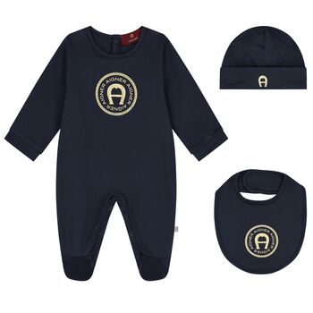 Navy Blue & Gold Logo Babygrow Gift Set