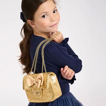 Girls Gold Bow Handbag