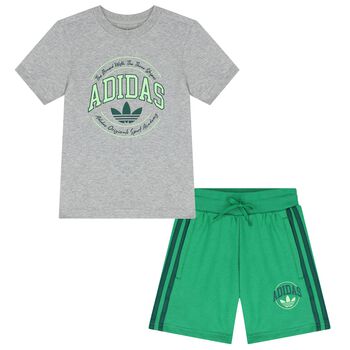 Grey & Green Logo Shorts Set