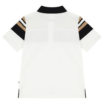 Boys White, Black & Beige Logo Polo Shirt