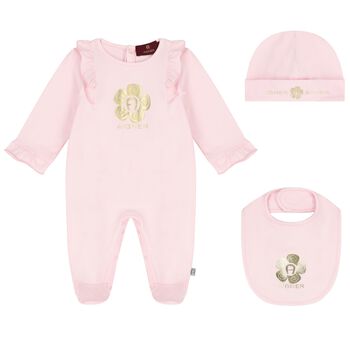 Baby Girls Pink & Gold Logo Babygrow Gift Set