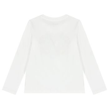 Girls White Logo Long Sleeve Top