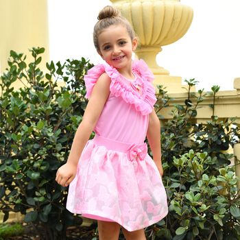 Girls Pink Tulle Ruffle Top