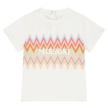 Younger Girls Ivory Zig Zag Logo T-Shirt