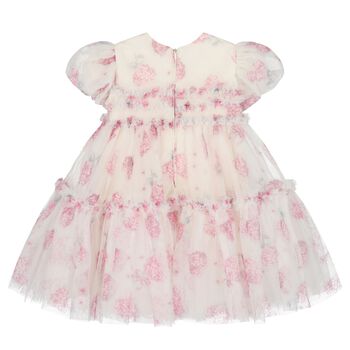 Younger Girls Ivory & Pink Floral Dress