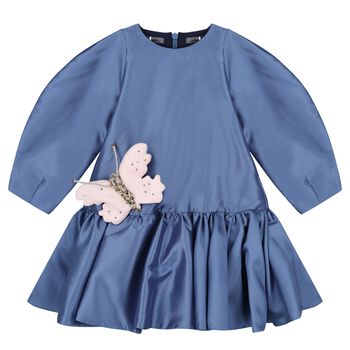 Girls Blue Logo Butterfly Dress