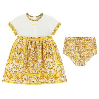 Baby Girls White & Yellow Majolica Dress Set