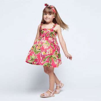 Girls Red Palm Tree Dress Set