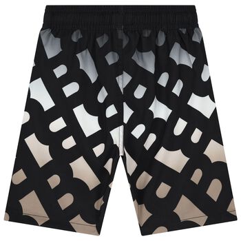 Boys Black, White & Beige Logo Swim Shorts