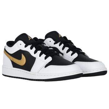 Black, White & Gold Air Jordan 1 Low Trainers