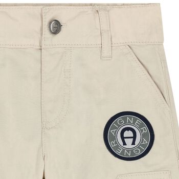 Younger Boys Beige Logo Shorts