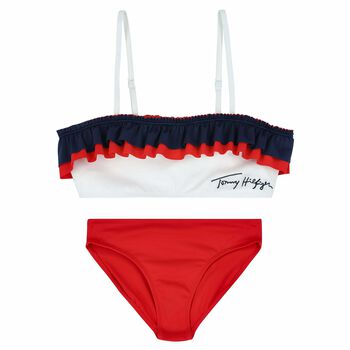 Girls Navy, Red & White Logo Bikini