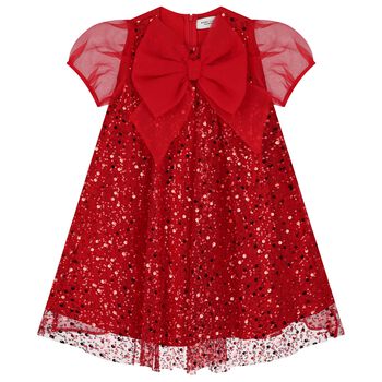 Girls Red Chiffon & Tulle Sequin Dress