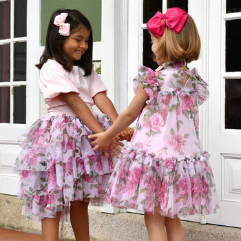 Baby Girls Pink & Red Floral Tulle Dress