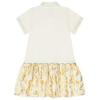 Girls Ivory & Gold Logo Dress