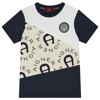 Boys Navy Blue & White Logo T-Shirt