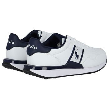 Boys White & Navy Blue Logo Trainers