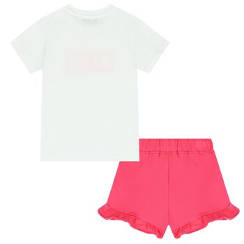 Younger Girls White & Pink Logo Shorts Set
