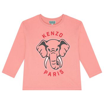 Girls Pink Elephant Logo Long Sleeve Top