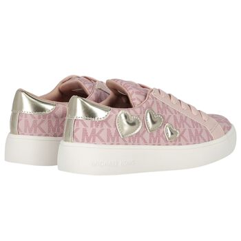 Girls Pink & Gold Logo Hearts Trainers