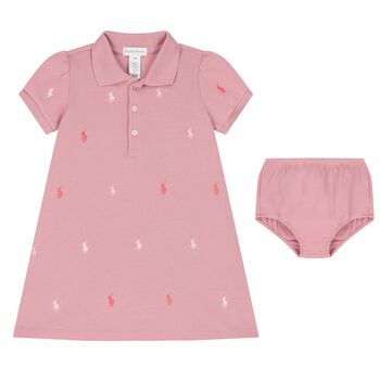 Younger Girls Pink Logo Polo Dress Set