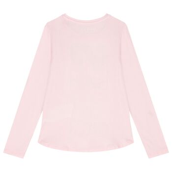 Girls Pink Embellished Logo Long Sleeve Top