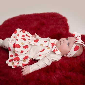 Baby Girls White & Red Hearts Dress