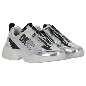 Girls White & Silver Logo Trainers